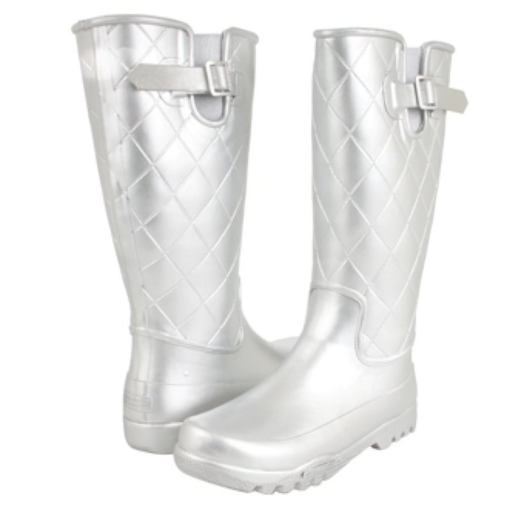 Sperry Pelican Tall Quilted Rain Boots Silver Metallic Size 6 Rainboots Wellies